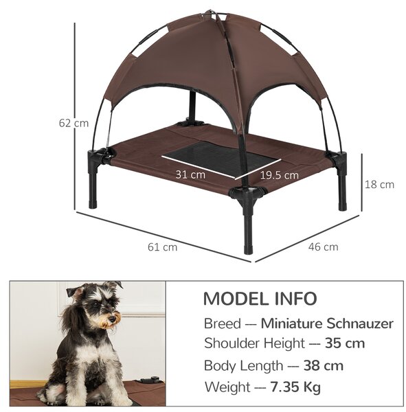 PawHut Brandina per Cani Rialzata e Traspirante con Tetto Rimovibile, in Metallo e Tessuto Oxford, 61x46x62 cm, Marrone | Aosom Italy