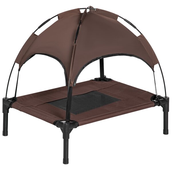 PawHut Brandina per Cani Rialzata e Traspirante con Tetto Rimovibile, in Metallo e Tessuto Oxford, 61x46x62 cm, Marrone | Aosom Italy