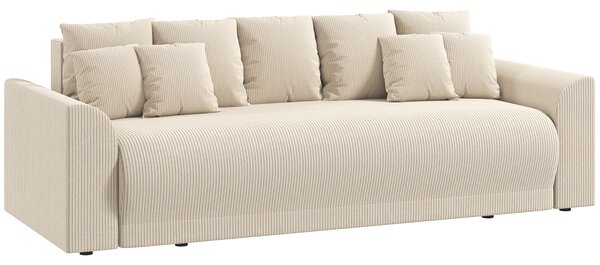 HOMCOM Divano Letto 190x150 cm 3 Posti con Funzione Letto, Cuscini, Vano Portaoggetti, Effetto Velluto a Coste per Soggiorno, Beige | Aosom Italy
