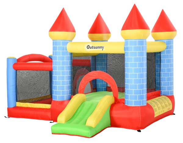 Outsunny Castello Gonfiabile rapido e Rimbalzante per 3-8 Anni con Scivolo e trampolino, Piscina e Canestro, 280x260x210 cm, colorato | Aosom Italy