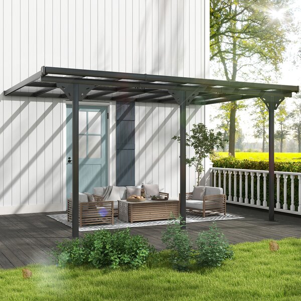 Outsunny Pergola a parete da Giardino, Telaio in alluminio e Installazione Regolabile, 4.4x3m, Grigio | Aosom Italy