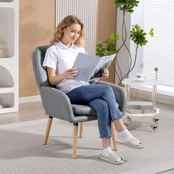 HOMCOM Poltrona Moderna con Schienale Alto a Doppia Imbottitura, Sedia con piedini regolabili, 68 x 79 x 89 cm Grigio | Aosom Italy