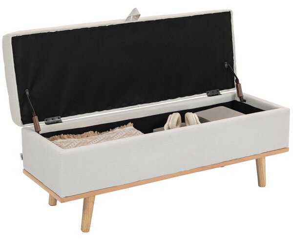 HOMCOM Panca Contenitore da 80L Imbottita con Rivestimento in Tessuto e Gambe in Legno, 118x42x45 cm, Crema | Aosom Italy