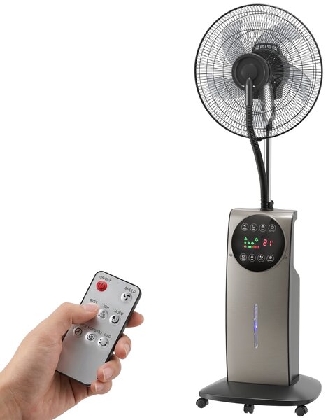 HOMCOM Ventilatore Nebulizzatore con Serbatoio 3.1L, 3 Modalità e 3 Velocità, Ruote, Oscillazione 70°, Inclinazione 10°, Timer 12h, 90W | Aosom Italy