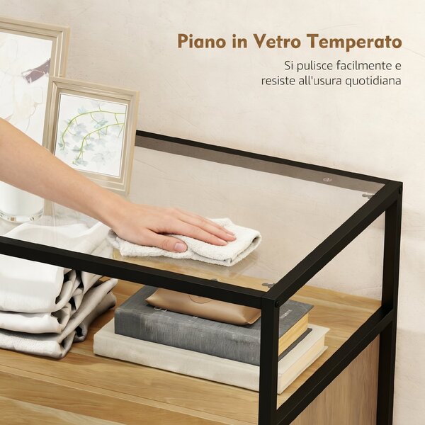 HOMCOM Cassettiera 4 Cassetti, Ripiano Aperto, Acciaio, Vetro Temperato | Aosom Italy