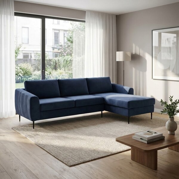 DecHome Divano Angolare 3 Posti Moderno con Chaise Longue in Tessuto Dimensioni 181x96x84cm colore Blu - Kos