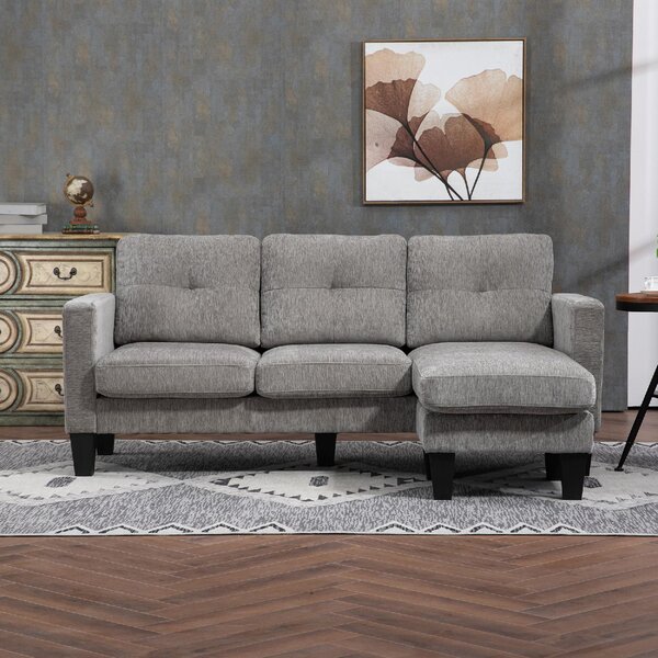 DecHome Divano Angolare 3 Posti Moderno con Chaise Longue in Tessuto effetto Ciniglia Dimensioni 186x130x84 cm colore Tortora