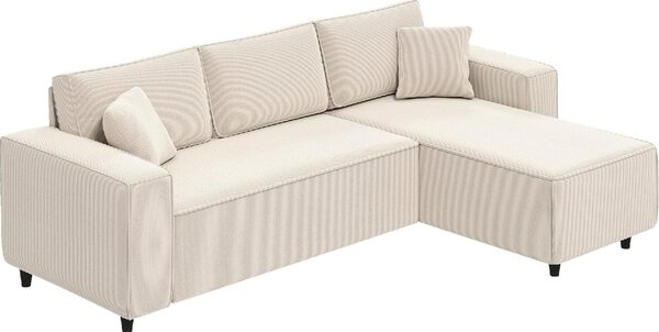 DecHome Divano Angolare 3 Posti Moderno con Chaise Longue in Velluto Dimensioni 241x153x83 cm colore Bianco Crema