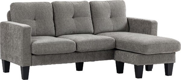 DecHome Divano Angolare 3 Posti Moderno con Chaise Longue in Tessuto effetto Ciniglia Dimensioni 186x130x84 cm colore Tortora