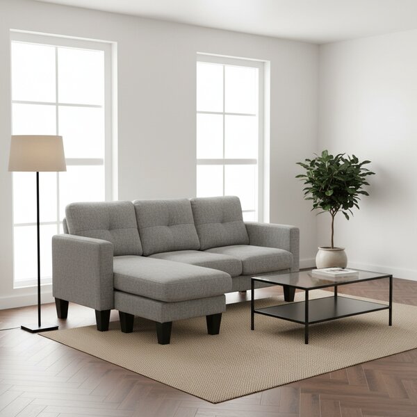 DecHome Divano Angolare 3 Posti Moderno con Chaise Longue in Tessuto effetto Ciniglia Dimensioni 186x130x84 cm colore Tortora