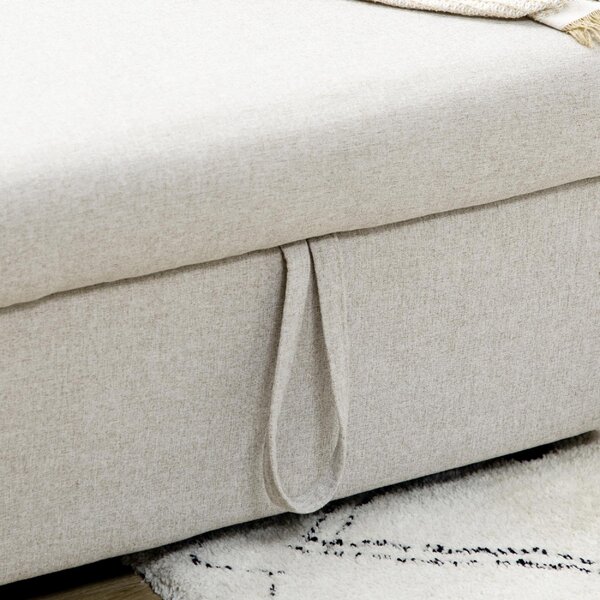 DecHome Divano Angolare 3 Posti Moderno con Chaise Longue Letto Estraibile in Tessuto 225x140x88 cm colore Crema