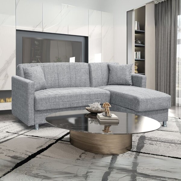 DecHome Divano Angolare 3 posti Moderno con Chaise Longue Letto Estraibile Vano Contenitore in Tessuto Dimensioni 200x134x80 cm colore Grigio - Oasis