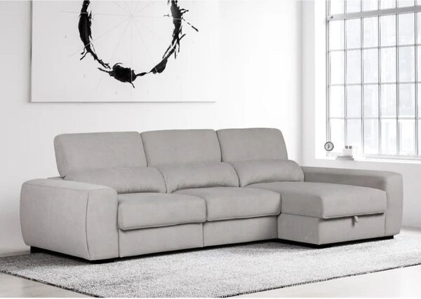 DecHome Divano Angolare 3 Posti Moderno con Chaise Longue Letto Estraibile Vano Contenitore in Microfibra Dimensioni 308x166x95 cm colore Grigio - 
