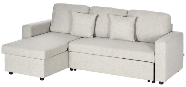 DecHome Divano Angolare 3 Posti Moderno con Chaise Longue Letto Estraibile in Tessuto 225x140x88 cm colore Crema