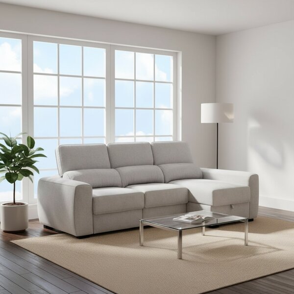 DecHome Divano Angolare 3 Posti Moderno con Chaise Longue Letto Estraibile Vano Contenitore in Microfibra Dimensioni 308x166x95 cm colore Grigio - 
