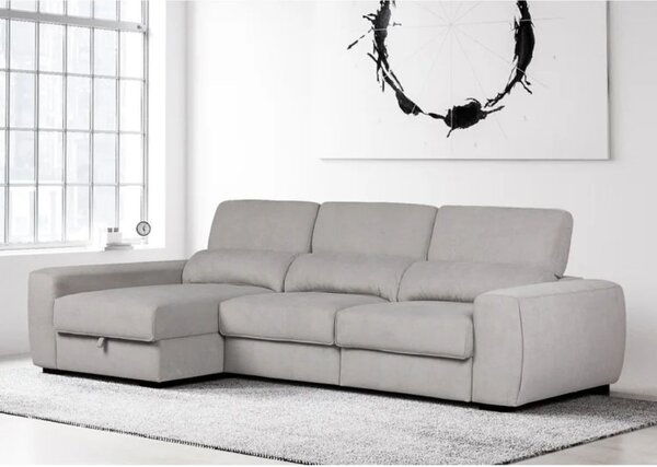 DecHome Divano Angolare 3 Posti Moderno con Chaise Longue Letto Estraibile Vano Contenitore in Microfibra Dimensioni 308x166x95 cm colore Grigio - 