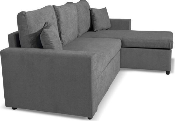 DecHome Divano Angolare 3 Posti Moderno con Chaise Longue Letto Estraibile Vano Contenitore in Tessuto Dimensioni 225x148x71 cm colore Grigio - Ash