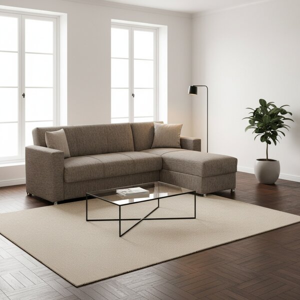 DecHome Divano Angolare 3 Posti Moderno con Chaise Longue Letto Estraibile Vano Contenitore in Tessuto Dimensioni 230x150x80 cm colore Tortora - Dugo