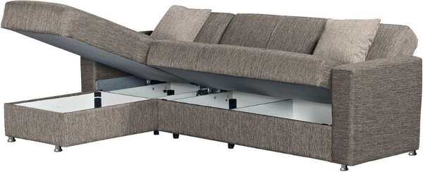 DecHome Divano Angolare 3 Posti Moderno con Chaise Longue Letto Estraibile Vano Contenitore in Tessuto Dimensioni 230x150x80 cm colore Tortora - Dugo