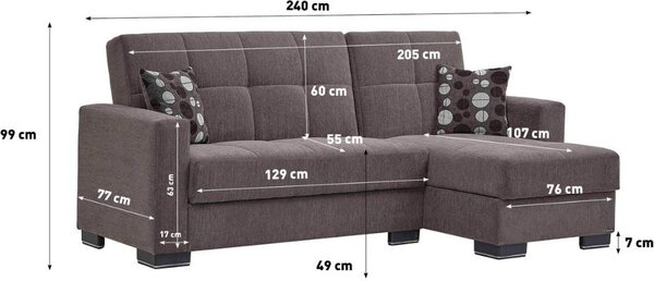 DecHome Divano Angolare 3 Posti Moderno con Chaise Longue Letto Estraibile Vano Contenitore in Tessuto Dimensioni 240x107x99 cm colore Grigio Chiar