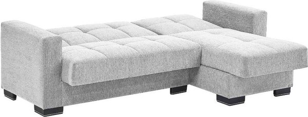 DecHome Divano Angolare 3 Posti Moderno con Chaise Longue Letto Estraibile Vano Contenitore in Tessuto Dimensioni 240x107x99 cm colore Grigio Chiar