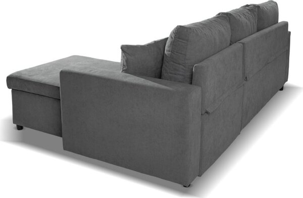 DecHome Divano Angolare 3 Posti Moderno con Chaise Longue Letto Estraibile Vano Contenitore in Tessuto Dimensioni 225x148x71 cm colore Grigio - Ash