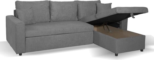 DecHome Divano Angolare 3 Posti Moderno con Chaise Longue Letto Estraibile Vano Contenitore in Tessuto Dimensioni 225x148x71 cm colore Grigio - Ash