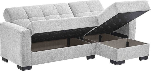DecHome Divano Angolare 3 Posti Moderno con Chaise Longue Letto Estraibile Vano Contenitore in Tessuto Dimensioni 240x107x99 cm colore Grigio Chiar