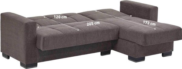 DecHome Divano Angolare 3 Posti Moderno con Chaise Longue Letto Estraibile Vano Contenitore in Tessuto Dimensioni 240x107x99 cm colore Grigio Chiar