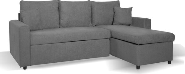 DecHome Divano Angolare 3 Posti Moderno con Chaise Longue Letto Estraibile Vano Contenitore in Tessuto Dimensioni 225x148x71 cm colore Grigio - Ash
