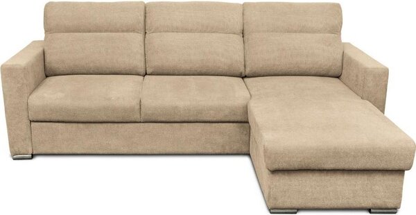 DecHome Divano Angolare 3 Posti Moderno con Chaise Longue Letto Estraibile Vano Contenitore in Tessuto Dimensioni 242x95x177 cm colore Cappuccino -