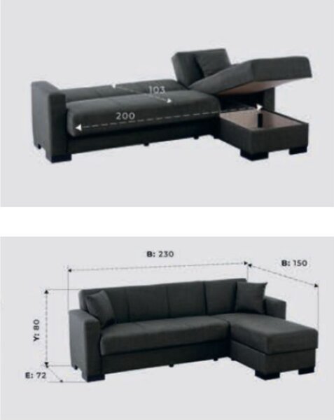 DecHome Divano Angolare 3 Posti Moderno con Chaise Longue Letto Estraibile Vano Contenitore in Tessuto Dimensioni 230x150x80 cm colore Tortora - Dugo