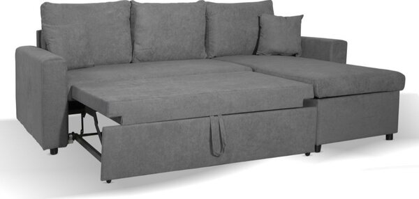 DecHome Divano Angolare 3 Posti Moderno con Chaise Longue Letto Estraibile Vano Contenitore in Tessuto Dimensioni 225x148x71 cm colore Grigio - Ash