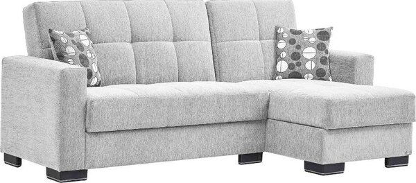 DecHome Divano Angolare 3 Posti Moderno con Chaise Longue Letto Estraibile Vano Contenitore in Tessuto Dimensioni 240x107x99 cm colore Grigio Chiar