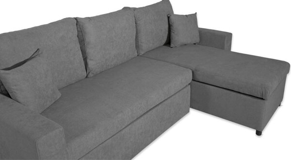 DecHome Divano Angolare 3 Posti Moderno con Chaise Longue Letto Estraibile Vano Contenitore in Tessuto Dimensioni 225x148x71 cm colore Grigio - Ash