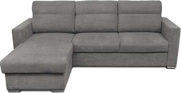 DecHome Divano Angolare 3 Posti Moderno con Chaise Longue Letto Estraibile Vano Contenitore in Tessuto Dimensioni 242x95x177 cm colore Grigio - Ken