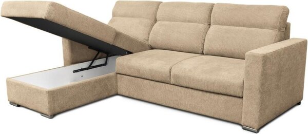 DecHome Divano Angolare 3 Posti Moderno con Chaise Longue Letto Estraibile Vano Contenitore in Tessuto Dimensioni 242x95x177 cm colore Cappuccino -