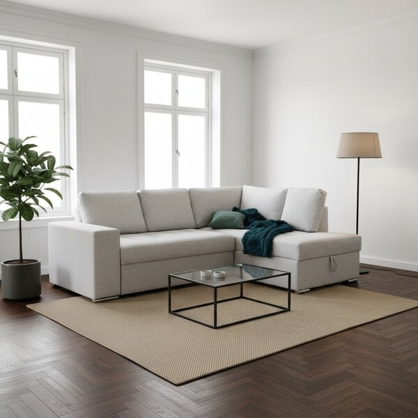 DecHome Divano Angolare 3 Posti Moderno con Chaise Longue Letto Estraibile Vano Contenitore in Tessuto Dimensioni 248x176x92 cm colore Grigio Chiar