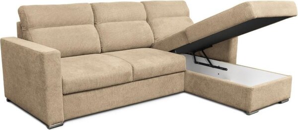 DecHome Divano Angolare 3 Posti Moderno con Chaise Longue Letto Estraibile Vano Contenitore in Tessuto Dimensioni 242x95x177 cm colore Cappuccino -