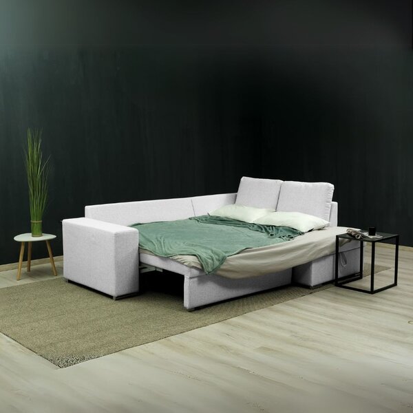 DecHome Divano Angolare 3 Posti Moderno con Chaise Longue Letto Estraibile Vano Contenitore in Tessuto Dimensioni 248x176x92 cm colore Grigio Chiar