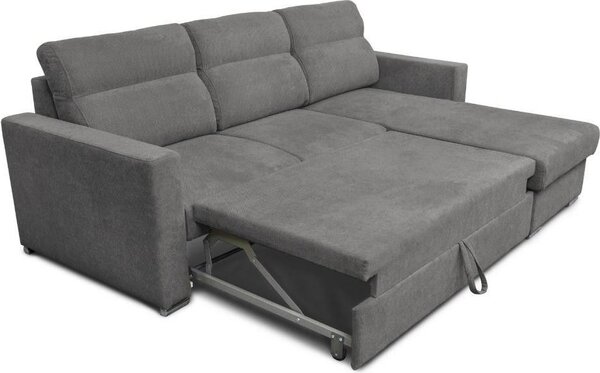 DecHome Divano Angolare 3 Posti Moderno con Chaise Longue Letto Estraibile Vano Contenitore in Tessuto Dimensioni 242x95x177 cm colore Grigio - Ken
