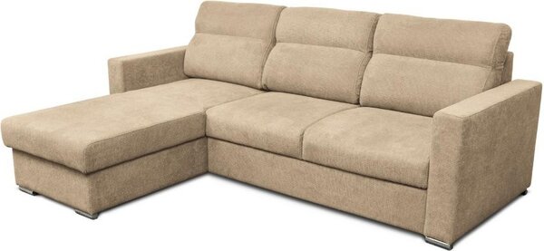 DecHome Divano Angolare 3 Posti Moderno con Chaise Longue Letto Estraibile Vano Contenitore in Tessuto Dimensioni 242x95x177 cm colore Cappuccino -