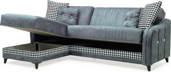 DecHome Divano Angolare 3 Posti Moderno con Chaise Longue Letto Estraibile Vano Contenitore in Tessuto Dimensioni 246x138x92 cm colore Grigio - Laos