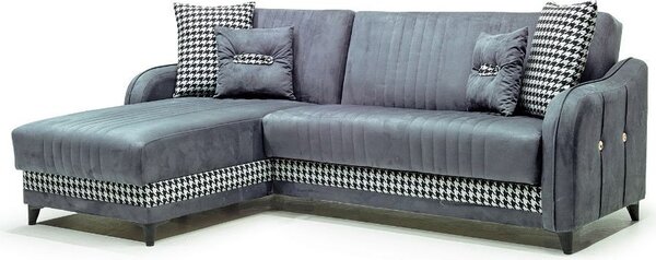 DecHome Divano Angolare 3 Posti Moderno con Chaise Longue Letto Estraibile Vano Contenitore in Tessuto Dimensioni 246x138x92 cm colore Grigio - Laos