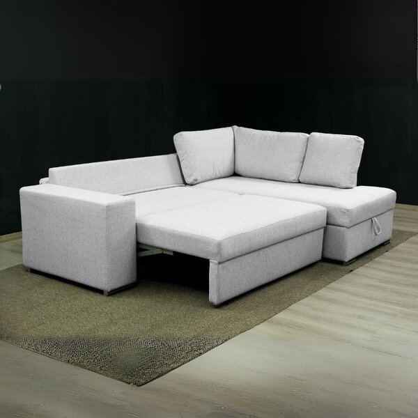 DecHome Divano Angolare 3 Posti Moderno con Chaise Longue Letto Estraibile Vano Contenitore in Tessuto Dimensioni 248x176x92 cm colore Grigio Chiar