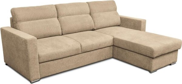 DecHome Divano Angolare 3 Posti Moderno con Chaise Longue Letto Estraibile Vano Contenitore in Tessuto Dimensioni 242x95x177 cm colore Cappuccino -