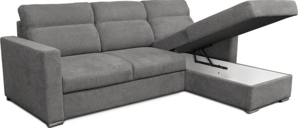 DecHome Divano Angolare 3 Posti Moderno con Chaise Longue Letto Estraibile Vano Contenitore in Tessuto Dimensioni 242x95x177 cm colore Grigio - Ken