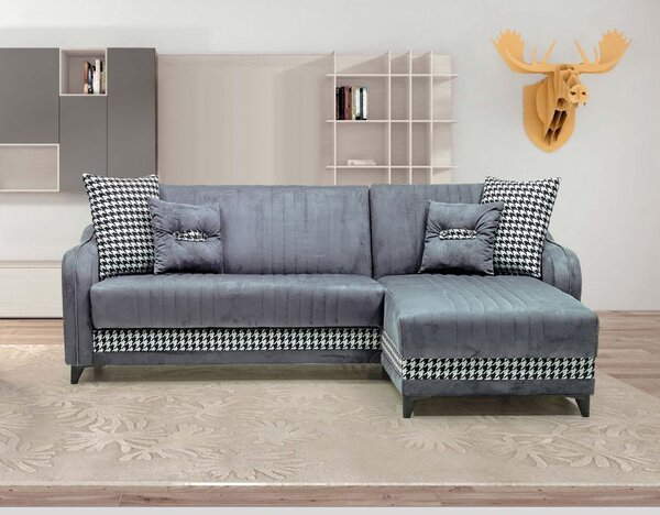 DecHome Divano Angolare 3 Posti Moderno con Chaise Longue Letto Estraibile Vano Contenitore in Tessuto Dimensioni 246x138x92 cm colore Grigio - Laos
