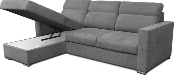 DecHome Divano Angolare 3 Posti Moderno con Chaise Longue Letto Estraibile Vano Contenitore in Tessuto Dimensioni 242x95x177 cm colore Grigio - Ken
