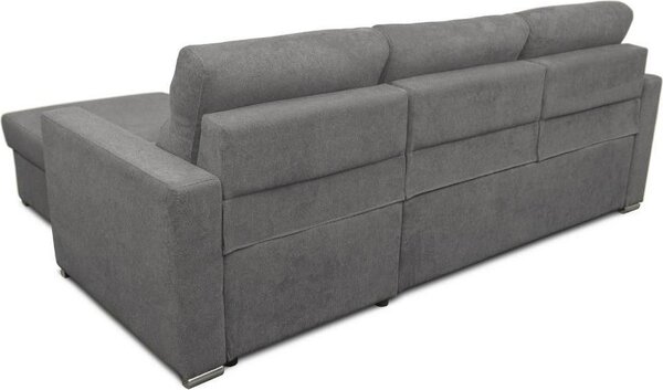 DecHome Divano Angolare 3 Posti Moderno con Chaise Longue Letto Estraibile Vano Contenitore in Tessuto Dimensioni 242x95x177 cm colore Grigio - Ken